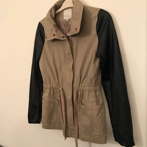 BOGO Olive & Oak Khaki Faux Sleeves Leather Jacket - Picture 3 of 8